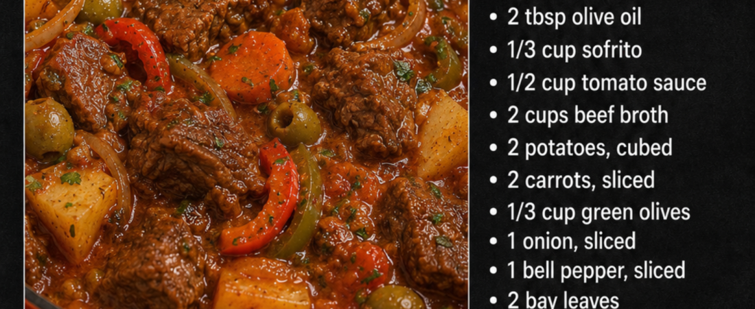Tender beef, soft potatoes, carrots, olives, and rich Puerto Rican seasoning—all slowly simmered in a flavorful sauce. This is pure comfort food! 😍