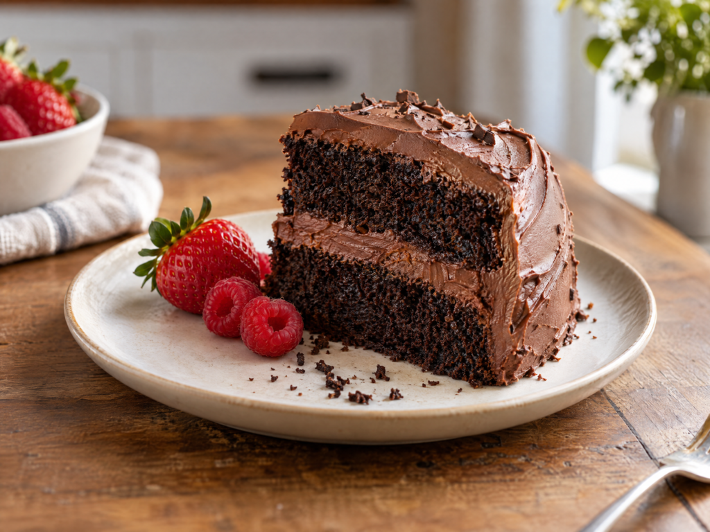 Homemade chocolate cake with fresh berries